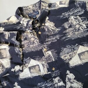 Bit‎ & Bridle Western Cowboy Ranch Horse Barn Print Short Sleeve Button Up Shirt